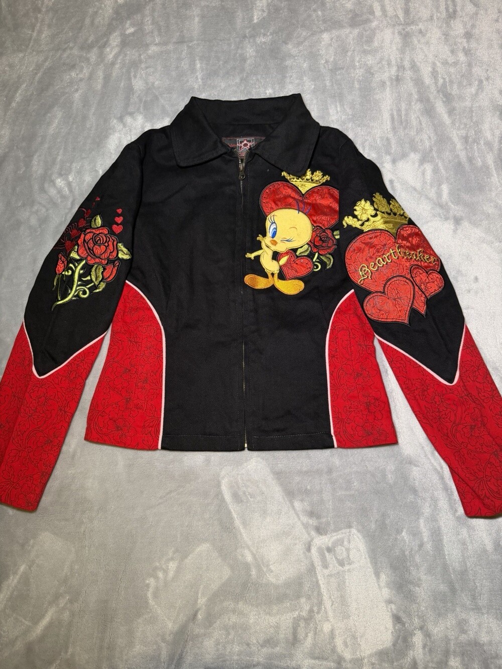 JH Design Tweety Bird Embroidered Jacket Women’s Size XS Looney Tunes Full Zip